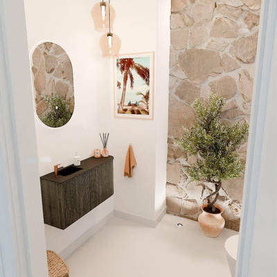 Mondiaz JOYA 81.6cm toiletmeubel - ronding rechts kleur Shadow - Wastafel FAYE positie Links 1 kraangat kleur Urban.