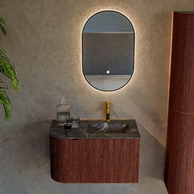 Mondiaz KURVE-DLUX Ensemble de meuble salle de bain - 75x46x40cm - 1 tiroir - 1 porte - lavabo en solid surface - droite - 1 trou de robinet - Ruby