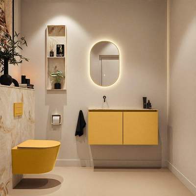 MONDIAZ TURE-DLUX Meuble de toilettes 100 cm Ocher. EDEN vasque Frappe position gauche. Sans trou de robinet.