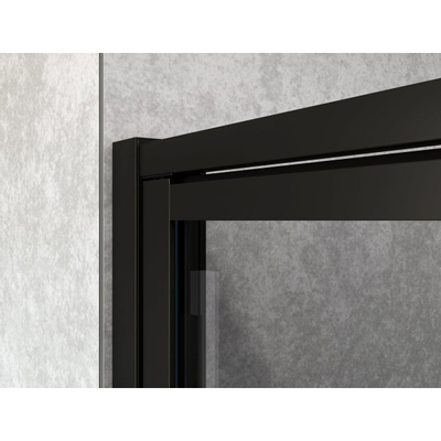 Saniclass Bellini Cabine de douche 100x100x200cm avec paroi fixe verre de sécurité anticalcaire cadre Lines à l'extérieur Noir mat