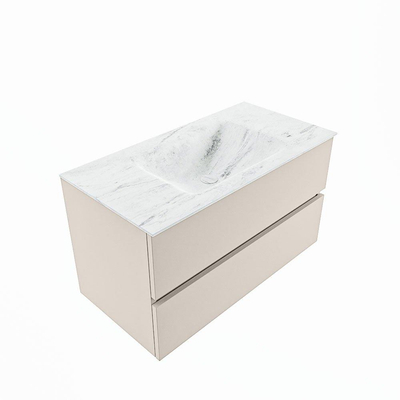 Mondiaz VICA-DLUX Ensemble de meuble de salle de bain - 90cm - meuble sous-vasque lin - 2 tiroirs - lavabo encastré nuage milieu - 1 trou de robinet - miroir modèle spot - version XL 60cm haut - opalo