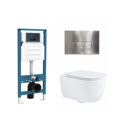 QeramiQ Dely Swirl Ensemble WC - réservoir encastré QeramiQ Flush - abattant slim - plaque de commande métal inox - boutons rectangulaires - blanc brillant