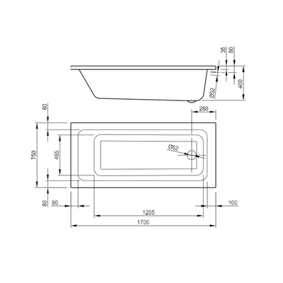 Nemo Start Zen II baignoire à encastrer 170x75x40cm 230L avec jeu de pieds acrylique blanc