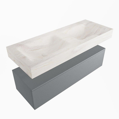 Mondiaz ALAN-DLUX Ensemble de meuble - 120cm - meuble Plata mat - 1 tiroir - Lavabo Cloud Ostra suspendu - vasque Gauche et droite - 0 trous de robinet