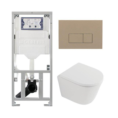 QeramiQ Dely Pack WC - 36,3x51,7cm - à fond creux - sans bride - réservoir encastré Geberit UP320 - abattant WC softclose 35 mm - plaque de déclenchement taupe - boutons rectangulaires - blanc mat