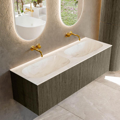 Mondiaz KURVE-DLUX Ensemble de meubles de salle de bains - 140x46x40cm - 2 tiroirs - vasque solid surface - double - sans trou de robinet - Shadow