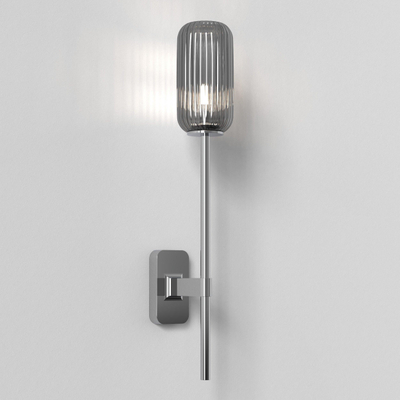 Astro Tacoma Single Grande Wandlamp/Plafondlamp - 230V - IP44 - cilinder - geribbeld - smoke glas - chroom