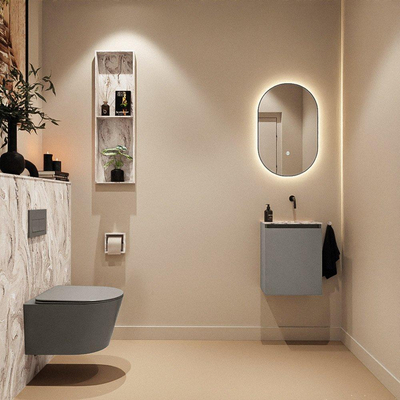 MONDIAZ TURE-DLUX Meuble toilette - 40cm - Smoke - EDEN - vasque Glace - position droite - sans trou de robinet
