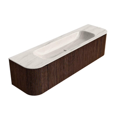MONDIAZ KURVE-DLUX Meuble de salle de bains 170cm arrondi Gauche + Droite couleur Walnut avec 1 tiroir et 2 portes. Lavabo BIG LARGE Central 2 trous de robinet Meli.
