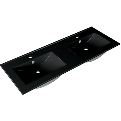Saniclass Chaci Meuble de salle de bain - 120x46x55cm - lavabo en céramique noir - 2 vasques - 2 trous de robinet - 2 tiroirs - mat cotton (beige)