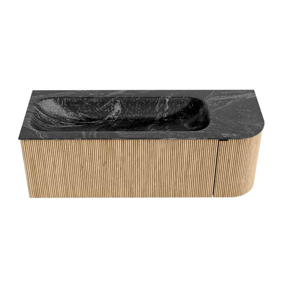 MONDIAZ KURVE-DLUX meuble de salle de bains 125cm avec module 25 R couleur chêne avec 1 tiroir et 1 porte. Lavabo BIG MEDIUM gauche 1 trou de robinet couleur lave.