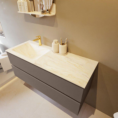 Mondiaz VICA-DLUX ensemble de meuble de salle de bain - 120cm - meuble sous-vasque fumée - 2 tiroirs - lavabo encastré nuage gauche - 1 trou de robinet - version haute 60cm - ostra