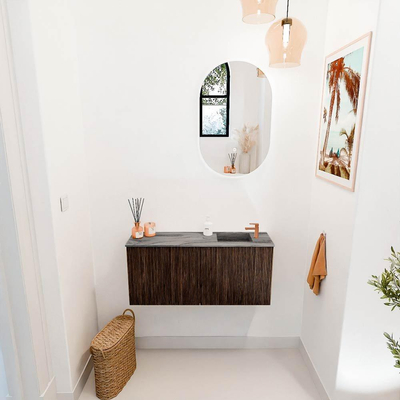 Mondiaz JOYA-DLUX 90cm meuble de salle de bains - couleur Walnut - Vasque FAYE position Droite 1 trou de robinet couleur Sombra.