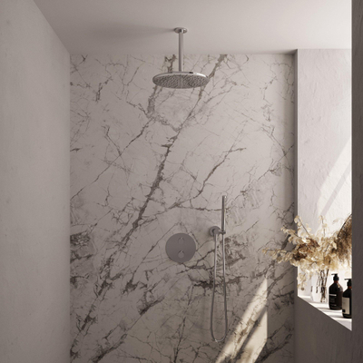 BRAUER Chrome Edition douche de pluie encastrée thermostatique - 3 voies - rond - set 78 - pomme de douche 30 cm - bras de plafond - douchette barre - flexible de douche - coude mural - chrome