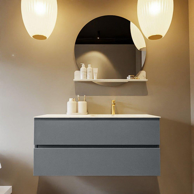 Mondiaz VICA-DLUX ensemble de meuble de salle de bain - 110cm - meuble sous-vasque plata - 2 tiroirs - lavabo encastré cloud droite - 1 trou de robinet - version haute de 60cm - opalo