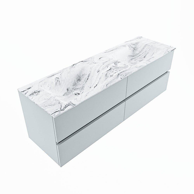 MONDIAZ VICA-DLUX Badkamermeubelset - 150cm - onderkast clay - 4 lades - inbouw wastafel cloud dubbel - zonder kraangaten - 60cm hoge versie - glace