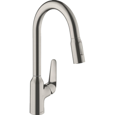Hansgrohe Focus m42 1 greeps keukenkraan - 220 uittrekbare vuistdouche - 2 straalsoorten - rvs look