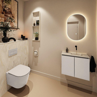 MONDIAZ TURE-DLUX Meuble toilette - 60cm - Linen - EDEN - vasque Ostra - position droite - sans trou de robinet