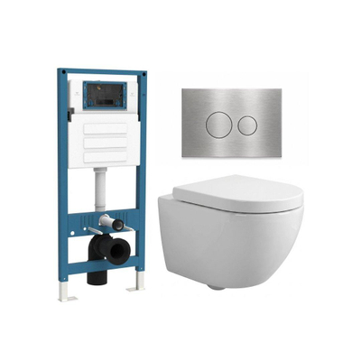 QeramiQ Dely Swirl Compact Ensemble WC - réservoir encastré QeramiQ flush - abattant 25 mm - plaque de commande métallique inox - boutons ronds - blanc brillant