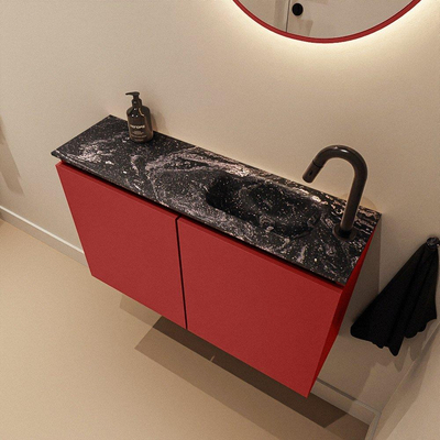 MONDIAZ TURE-DLUX Meuble toilette - 80cm - Fire - EDEN - vasque Lava - position droite - 1 trou de robinet