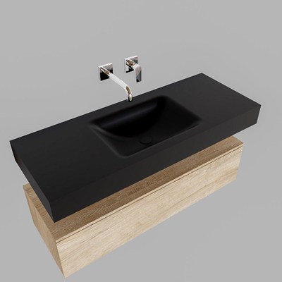 MONDIAZ ALAN 120cm - meuble bas - chêne blanchi - 1 tiroir - lavabo suspendu - vasque centrale - 0 trous de robinet - urban