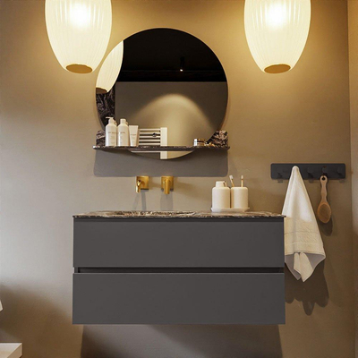 Mondiaz VICA-DLUX ensemble de meuble de salle de bain - 100cm - meuble sous-vasque gris foncé - 2 tiroirs - lavabo encastré cloud gauche - sans trous de robinet - miroir modèle spot - version XL 60cm haut - lave