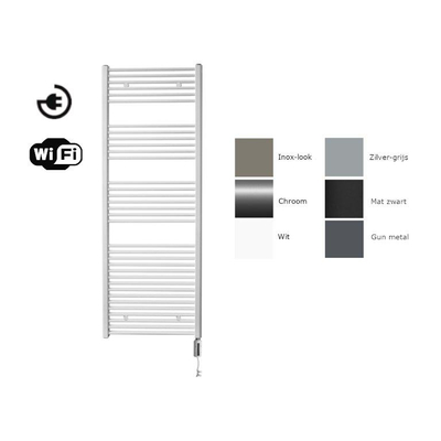 Sanicare electrische design radiator 172 x 45 cm. wit met WiFi thermostaat chroom