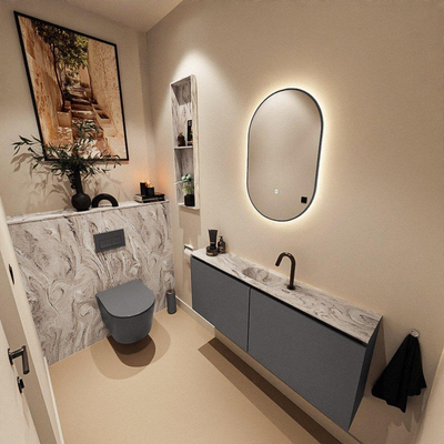 MONDIAZ TURE-DLUX Meuble toilette - 120cm - Dark Grey - EDEN - vasque Glace - position centrale - 1 trou de robinet