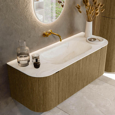 Mondiaz KURVE-DLUX Ensemble de meuble de salle de bains - 120x46x40cm - 1 tiroir - 2 portes - lavabo solid surface - milieu - sans trou de robinet - Dusk