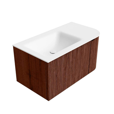 Mondiaz KURVE Ensemble de meuble de salle de bains - 85x46x40cm - 1 tiroir - 1 porte - lavabo solid surface - gauche - sans trou de robinet - Ruby