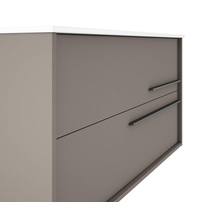 Adema Prime Essential Wastafelonderkast - 99.5x55x45.5cm - 2 lades - Standaard greep - MDF - taupe - inclusief Adema Night meubelwastafel 101x2x46cm met overloop 1 wasbak 1 kraangat Keramiek Mat Zwart - OUTLET UDEN