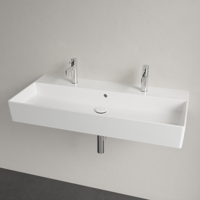 Villeroy & Boch memento 2.0 wastafel - voor handdoekhouders - 100x47cm - met overloop - 2 kraangaten CeramicPlus - White Alpine (glans wit)