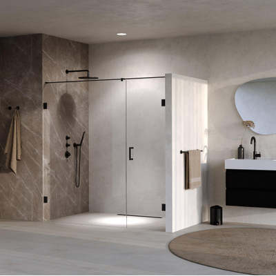 BRAUER Void Nisdeur - 2-delig - 200x200cm - 70cm draaideur aan muur - glascoating - omkeerbaar - helder glas - mat zwart