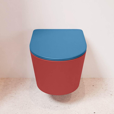 Mondiaz LAVIE WC suspendu – sans bride – 36 x 53 cm – avec abattant softclose – Fire (rouge), abattant Jeans (bleu)