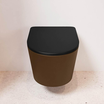 Mondiaz LAVIE hangtoilet – spoelrandloos – 36 x 53 cm – met softclose zitting – Rust (bruin), zitting Urban (zwart)