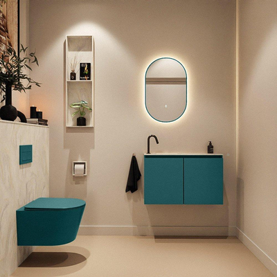 MONDIAZ TURE-DLUX Meuble toilette - 80cm - Smag - EDEN - vasque Ostra - position gauche - 1 trou de robinet