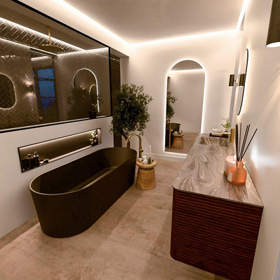 Mondiaz CIRO-DLUX Ensemble de meubles de salle de bains - 190x45x50cm - Plan vasque solid surface Sombra - 1 lavabo à gauche - 1 trou de robinet - 4 tiroirs - Ruby