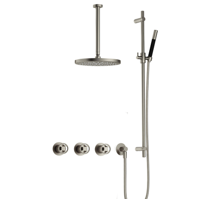 Hotbath Cobber @Work Regendoucheset - inbouw - 30cm plafondarm - 30cm ronde hoofddouche - staafhanddouche - glijstang - Geborsteld nikkel