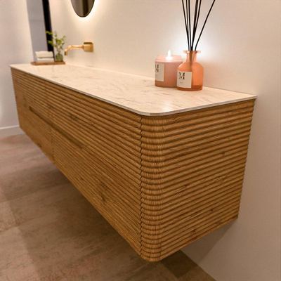 Mondiaz CIRO-DLUX Meuble de salle de bains - 190x45x50cm - Plan vasque en solid surface Ostra - 1 vasque à gauche - sans trous de robinetterie - 4 tiroirs - Chêne