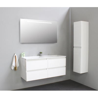 Basic Bella Meuble salle de bains avec lavabo acrylique avec miroir et éclairage Blanc 120x55x46cm sans trous de robinet Blanc brillant