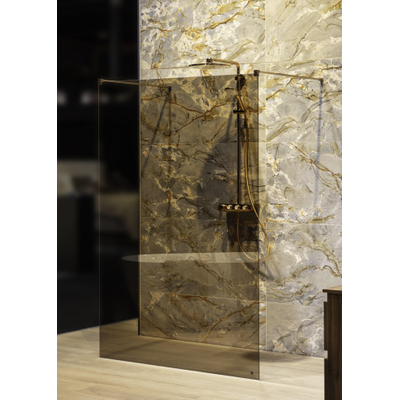 Fortifura Galeria Vrijstaande Inloopdouche - 140x200cm - rookglas - antikalk - 8mm veiligheidsglas - wandsteunen - PVD - geborsteld koper