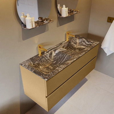 Mondiaz VICA-DLUX Ensemble de meuble de salle de bain - 120cm - meuble sous-vasque oro - 2 tiroirs - lavabo encastrée cloud double - 2 trous de robinet - version haute de 60cm - lave