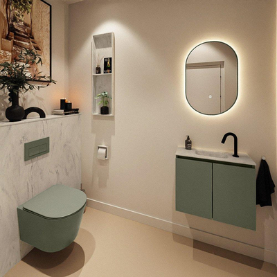MONDIAZ TURE-DLUX Meuble de toilettes 60 cm Army. EDEN vasque Opalo position milieu. Avec 1 trou de robinet.