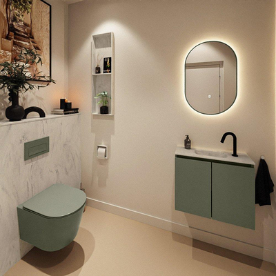 MONDIAZ TURE-DLUX Meuble toilette - 60cm - Army - EDEN - vasque Opalo - position centrale - 1 trou de robinet