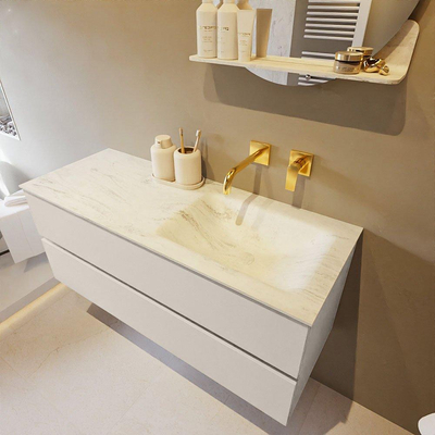 Mondiaz VICA-DLUX ensemble de meuble de salle de bain - 120cm - meuble sous lavabo lin - 2 tiroirs - lavabo encastré cloud droite - sans trous de robinet - version haute de 60cm - opalo