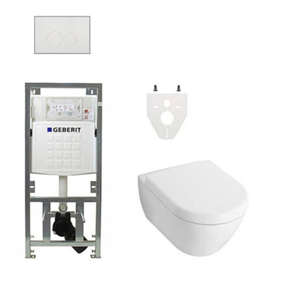 Villeroy en Boch Subway 2.0 DirectFlush toiletset met Saniclass softclose zitting Geberit reservoir en QeramiQ bedieningsplaat met ronde knoppen wit