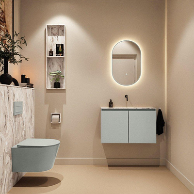 MONDIAZ TURE-DLUX Meuble toilette - 80cm - Greey - EDEN - vasque Glace - position centrale - sans trou de robinet