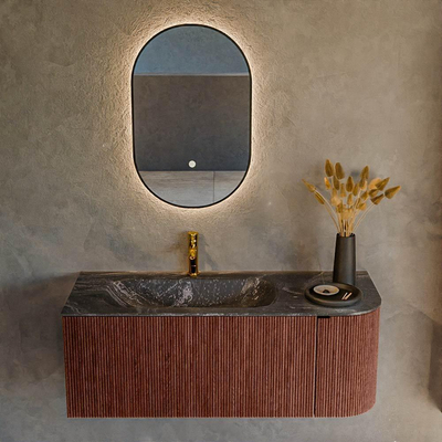 Mondiaz KURVE-DLUX Ensemble de meuble salle de bain - 115x46x40cm - 1 tiroir - 1 porte - lavabo en solid surface - gauche - 1 trou de robinet - Ruby