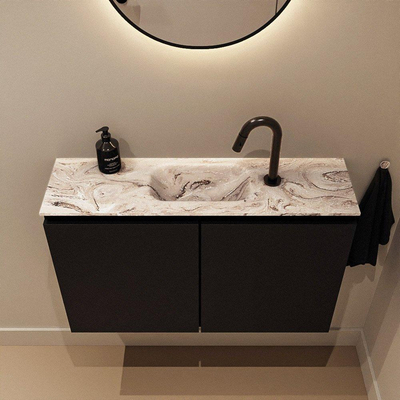 MONDIAZ TURE-DLUX Meuble toilette - 80cm - Urban - EDEN - vasque Glace - position centrale - 1 trou de robinet