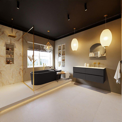MONDIAZ VICA-DLUX Ensemble meuble de salle de bains - 120cm - meuble bas dark grey - 4 tiroirs - lavabo encastré cloud à droite - sans trous de robinet - version haute 60cm - frape